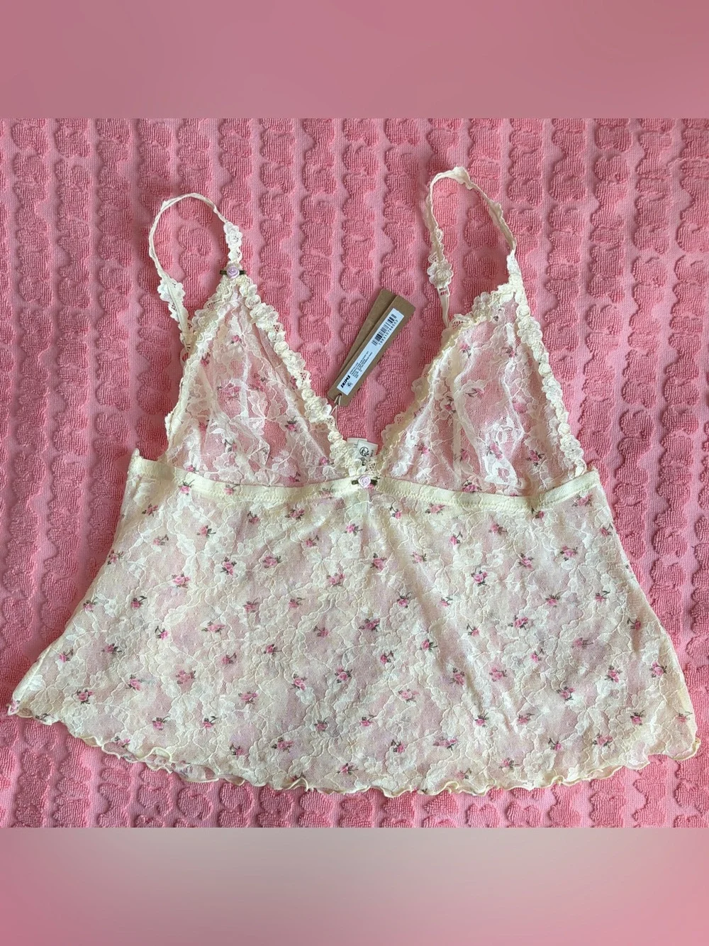 🌸 SKIMS Stretch Lace Trim Cami & Short Set | Butter Rosebud Print | XL | NW